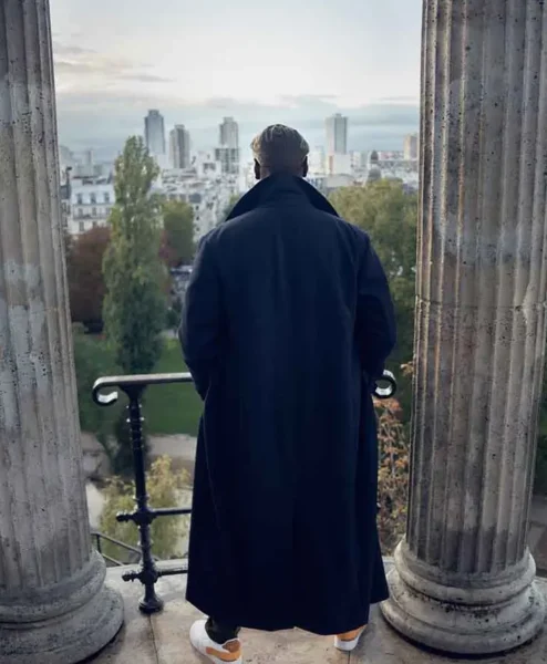 Lupin Omar Sy Navy Blue Long Trench Coat back.webp