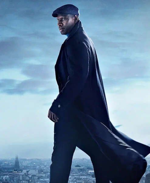 Lupin Omar Sy Navy Blue Long Trench Coat left.webp