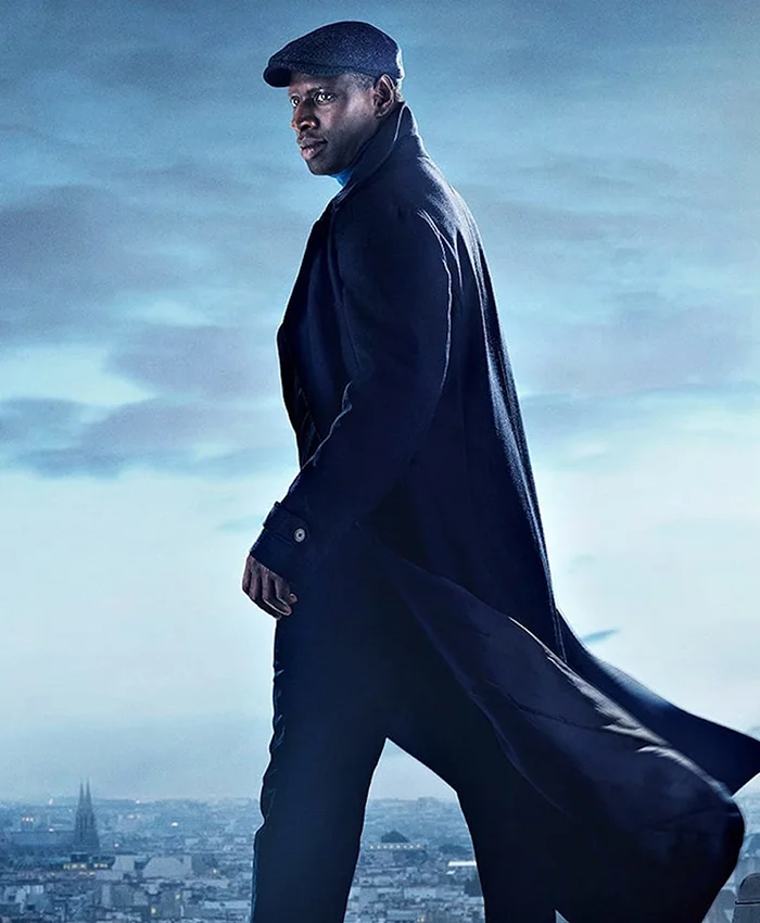 Lupin Omar Sy Navy Blue Long Trench Coat left.webp