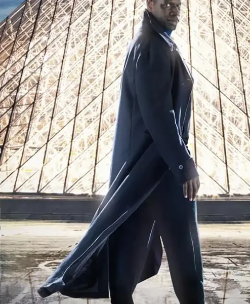 Lupin Omar Sy Navy Blue Long Trench Coat right.webp
