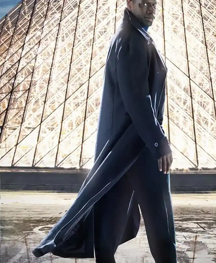 Lupin Omar Sy Navy Blue Long Trench Coat right.webp