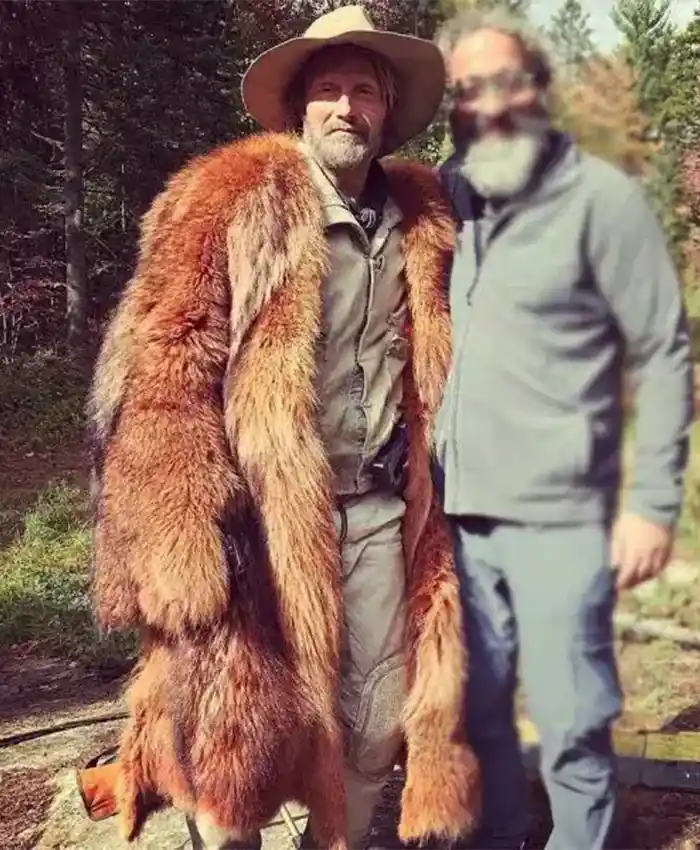 Mads Mikkelsen Chaos Walking Mayor Prentiss Brown Fur Coat front.webp