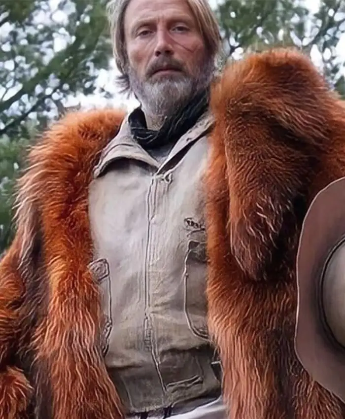 Mads Mikkelsen Chaos Walking Mayor Prentiss Brown Fur Coat left.webp