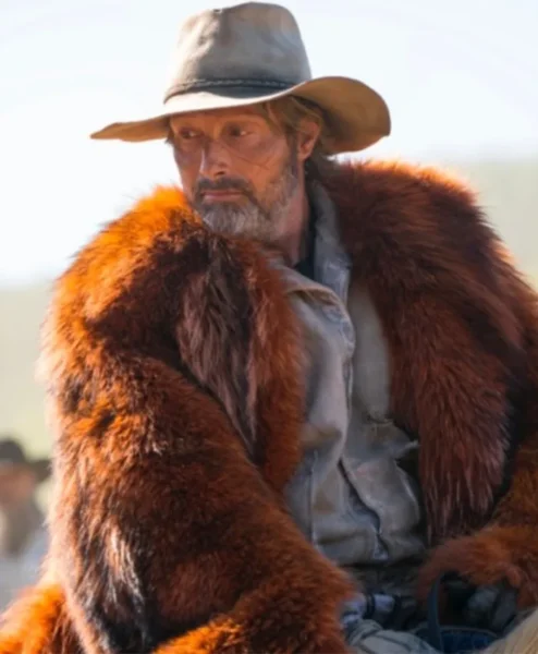 Mads Mikkelsen Chaos Walking Mayor Prentiss Brown Fur Coat right.webp