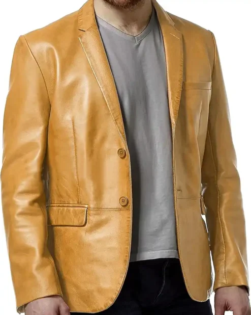 Mens Casual Genuine Sheepskin Leather Blazer Coat.webp
