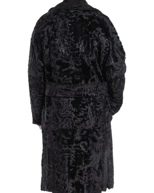 Mens Karakul Lamb Fur Double Breasted Trench Coat Back.webp