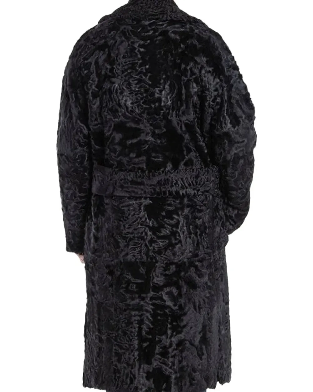 Mens Karakul Lamb Fur Double Breasted Trench Coat Back.webp