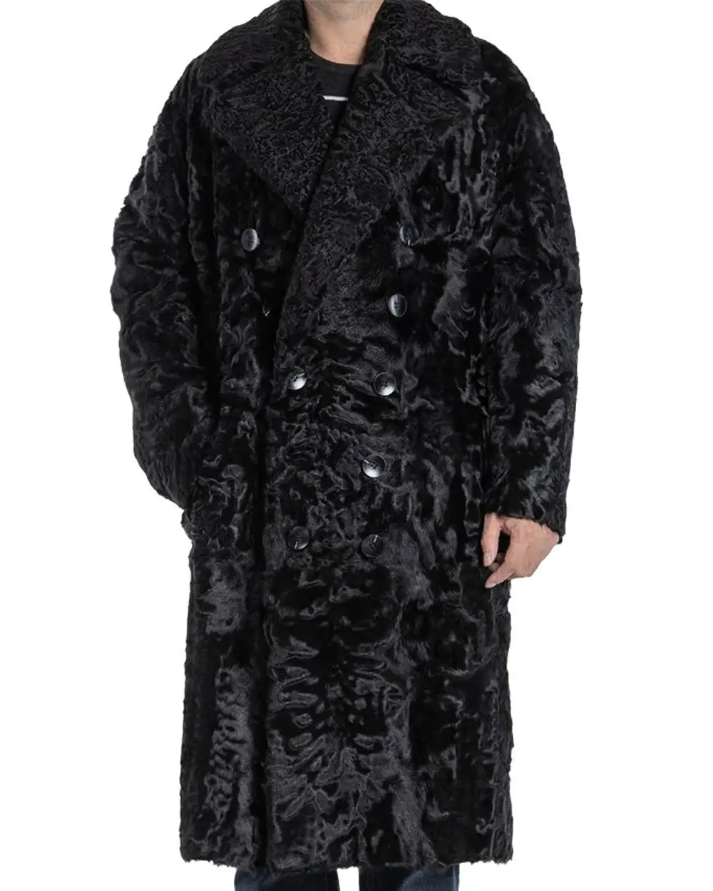 Mens Karakul Lamb Fur Double Breasted Trench Coat.webp