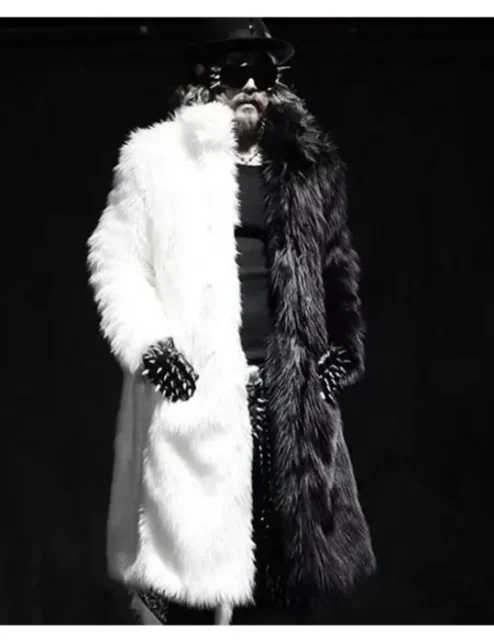 Mens Thickening Black and White Fur Trench Coat 1.webp