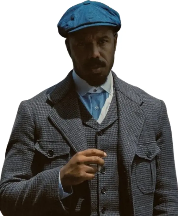 Michael B Jordan Sinners Grey Coat front.webp