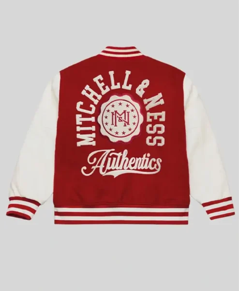 Mitchell Ness Red Authentic Branded Letterman Jacket Back
