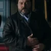 Monsieur Spade 2024 Denis Menochet Black Leather Coat clsoeup.webp