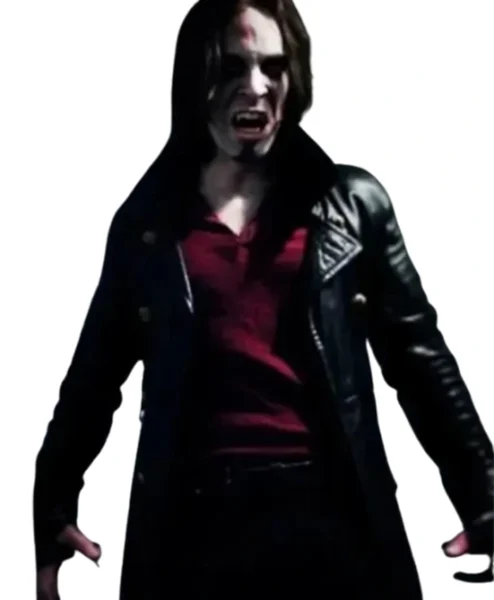 Morbius Dr Michael Black Leather Trench Coat front.webp