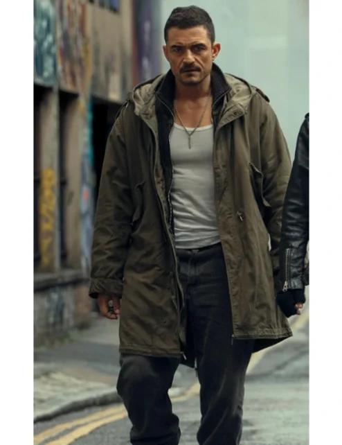 Orlando Bloom Deep Cover Green Cotton Coat.webp