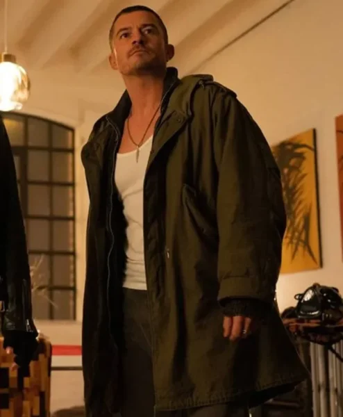 Orlando Bloom Deep Cover Green Cotton Coat left.webp
