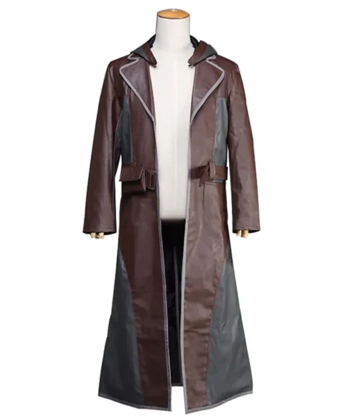 PUBG Brown and Grey Leather Coat With Hoodie.webp