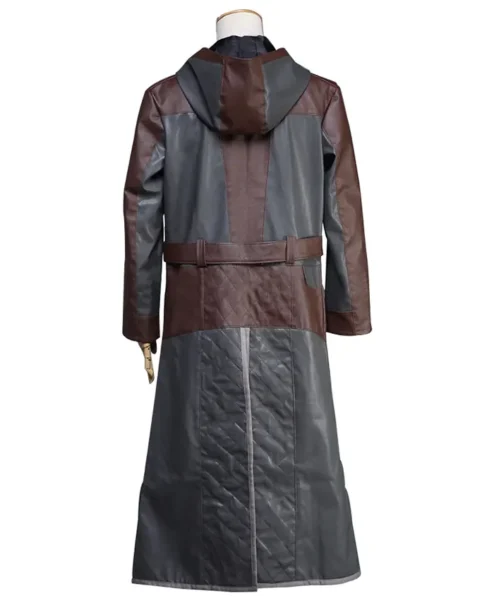 PUBG Brown and Grey Leather Coat With Hoodie Back.webp