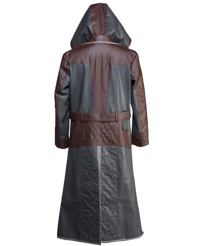 PUBG Brown and Grey Leather Coat With Hoodie Back syle.webp