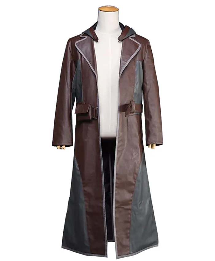 PUBG Brown and Grey Leather Coat With Hoodie.webp