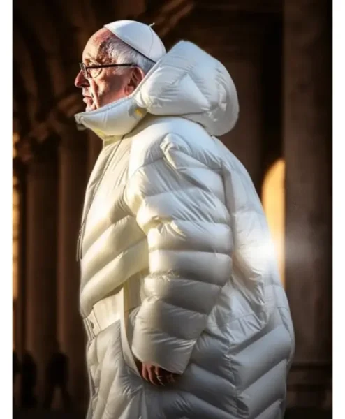 Pope Francis White Puffer Hooded Coat Right.webp