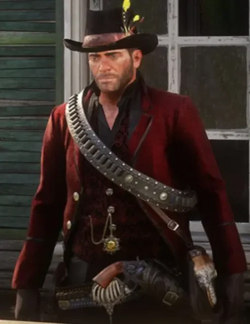 RDR2 Frock Red Dead Redemption 2 Maroon Leather Jacket Coat.webp