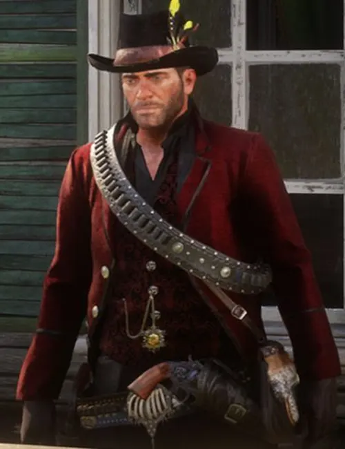 RDR2 Frock Red Dead Redemption 2 Maroon Leather Jacket Coat.webp