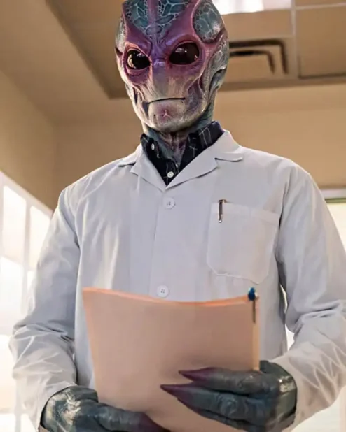 Resident Alien Harry Vanderspeigle White Doctor Coat.webp