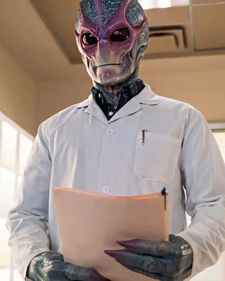 Resident Alien Harry Vanderspeigle White Doctor Coat.webp