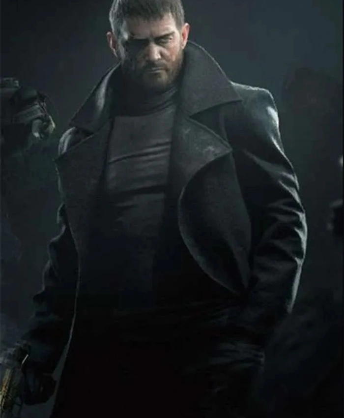 Resident Evil 8 Chris Redfield Black Long Trench Coat left.webp