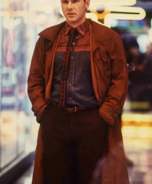 Rick Deckard Blade Runner Brown Long Coat closeup.webp