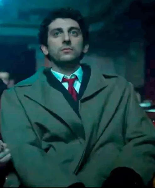 Robbing Mussolini Pietro Castellitto Brown Coat closeup.webp