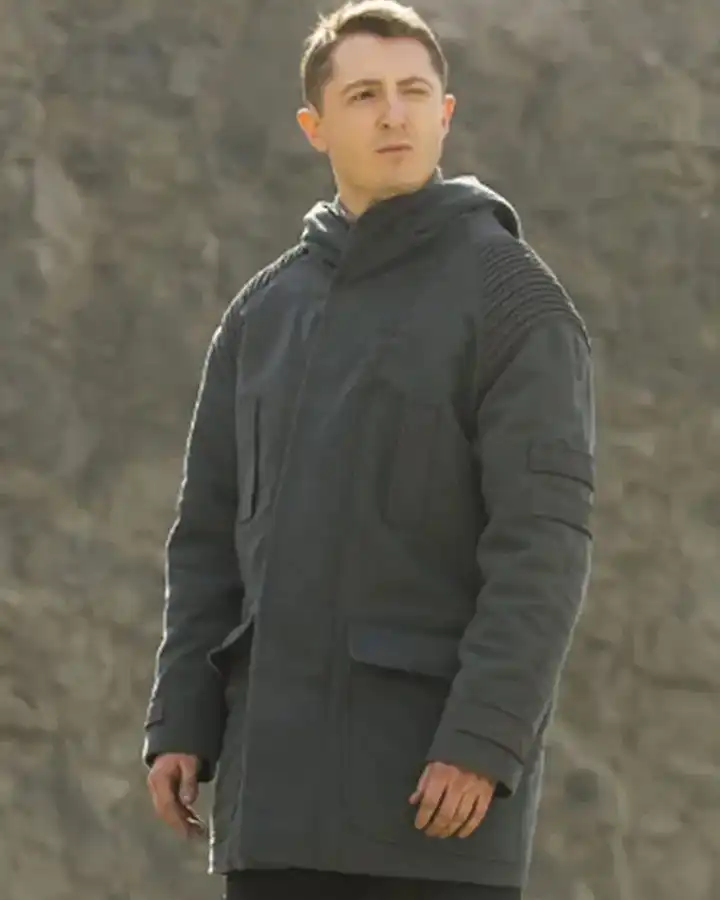 Ryan McParland Halo Adun Grey Hooded Coat.webp