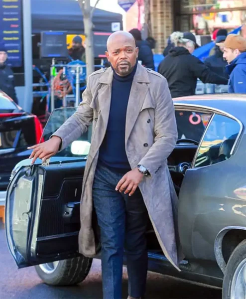 Samuel Jackson John Shaft Grey Long Coat front.webp