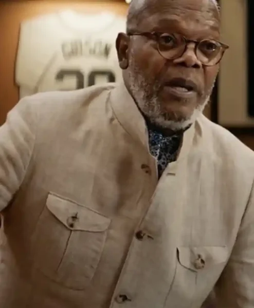 Samuel L. Jackson Argylle 2024 Beige Coat right.webp