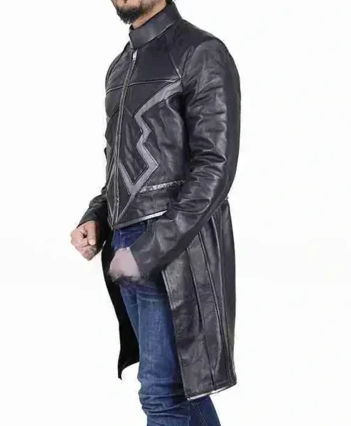 Shop Black Bolt Inhumans Mid Length Leather Coat.webp