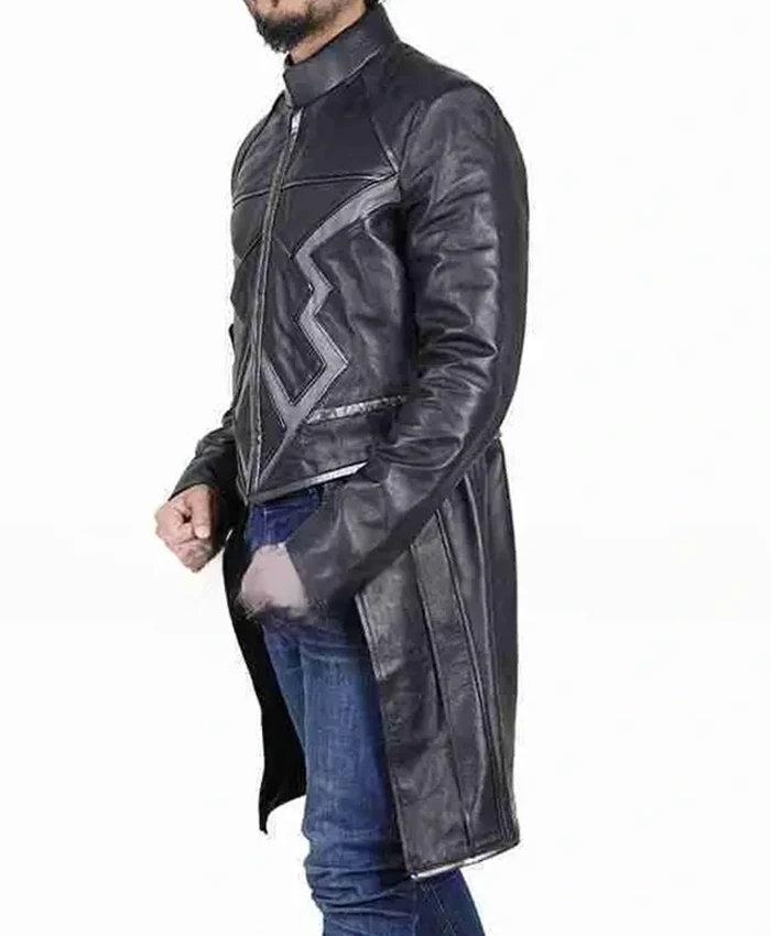 Shop Black Bolt Inhumans Mid Length Leather Coat.webp