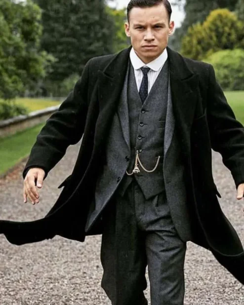 Shop Finn Cole Peaky Blinders Michael Gray Long Black Coat.webp