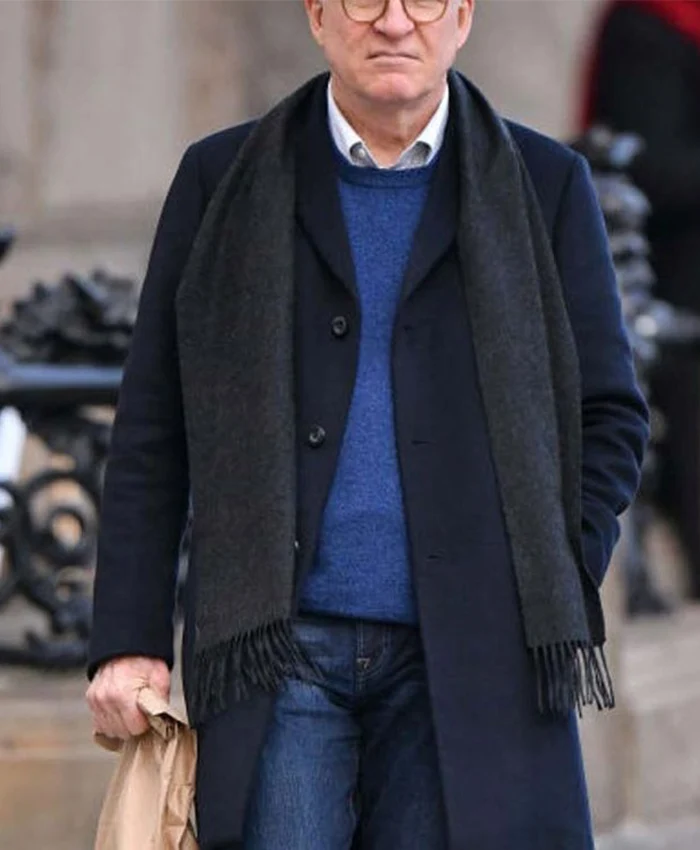 Steve Martin Only Murders in the Building Mid Length Black Coat frontt.webp