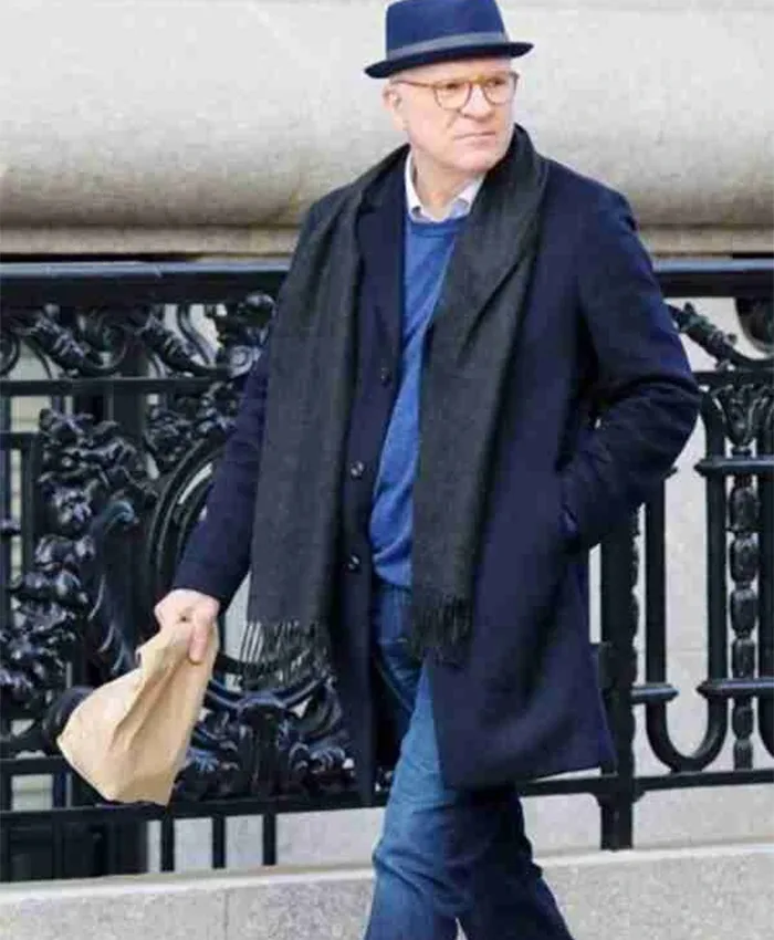 Steve Martin Only Murders in the Building Mid Length Black Coat left.webp