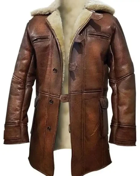 Steven Buttoned Closure Distressed Shearling Leather Coat.webp