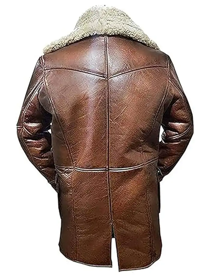 Steven Buttoned Closure Distressed Shearling Leather Coat Back.webp