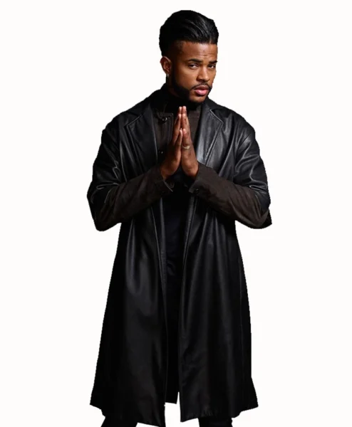 SuperFly Trevor Jackson Black Leather Long Coat front.webp