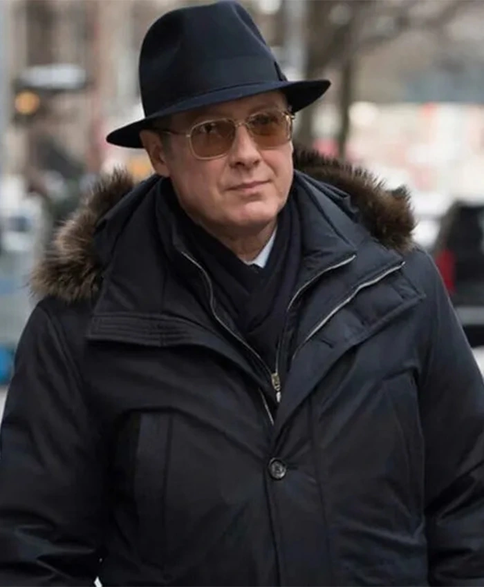 The Blacklist Raymond Reddington Black Hood Coat front.webp