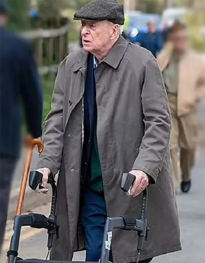 The Great Escaper Michael Caine Grey Cotton Coat.webp