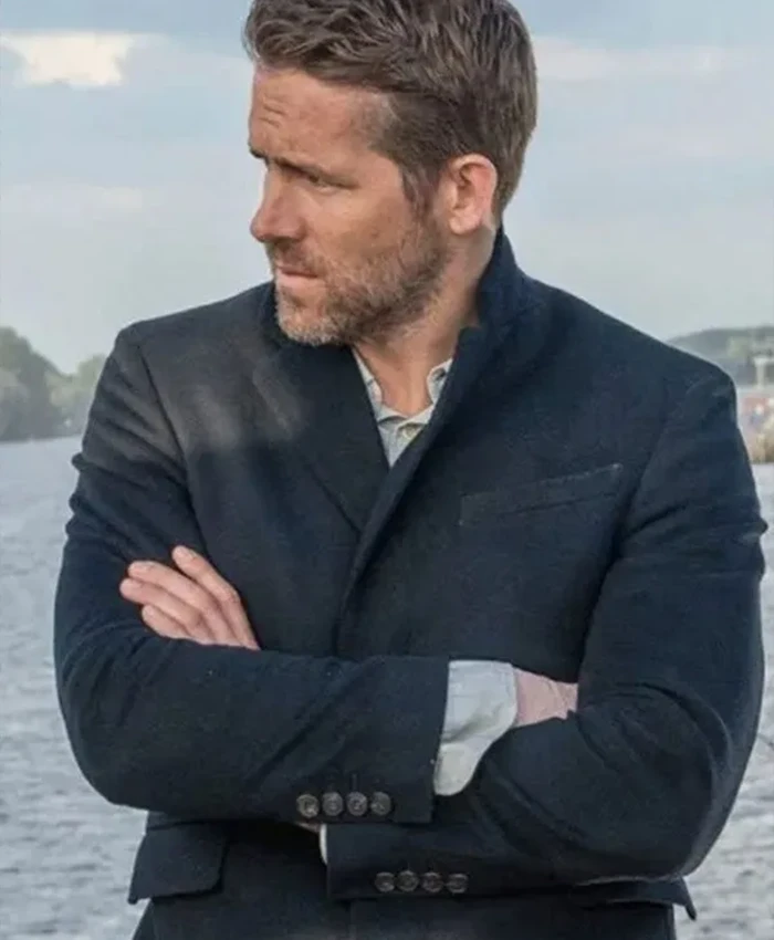 The Hitmans Bodyguard Ryan Reynolds Black Coat closeup.webp