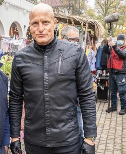 The Man from Toronto Woody Harrelson Black Coat front.webp