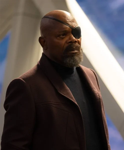 The Marvels 2023 Samuel L. Jackson Brown Coat closeup.webp