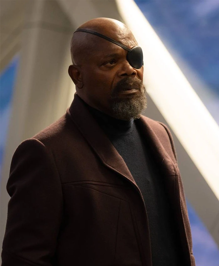 The Marvels 2023 Samuel L. Jackson Brown Coat closeup.webp