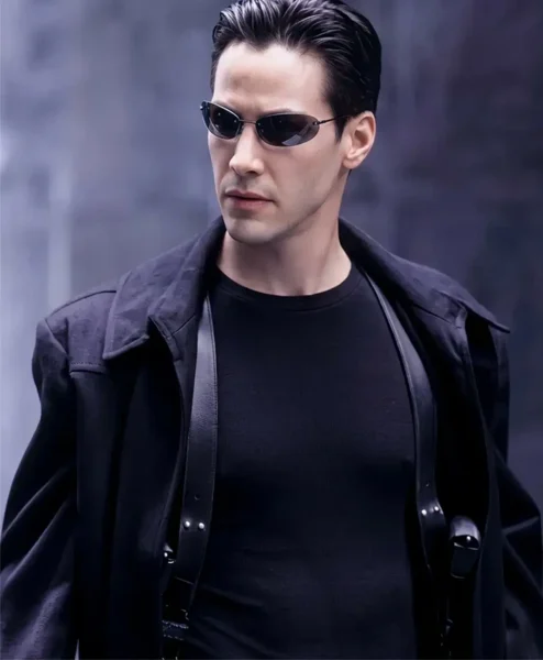 The Matrix Neo Black Cotton Trench Coat front.webp