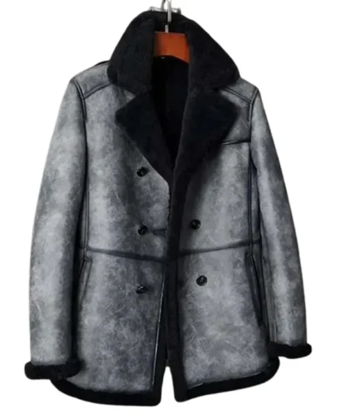 Thomas Black Grey Double Breasted Shearling Coat white bg.webp